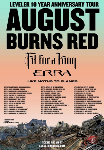 AUGUST BURNS RED Announces 'Leveler 10-Year Anniversary' Tour With FIT FOR A KING, ERRA And LIKE MOTH TO FLAMES